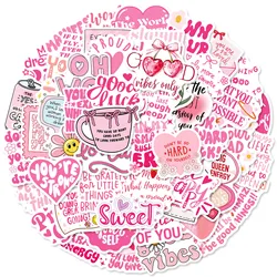 Motivational Pink Cartoon Quote Stickers - 50 Pack Inspirational Decals (50pcs)