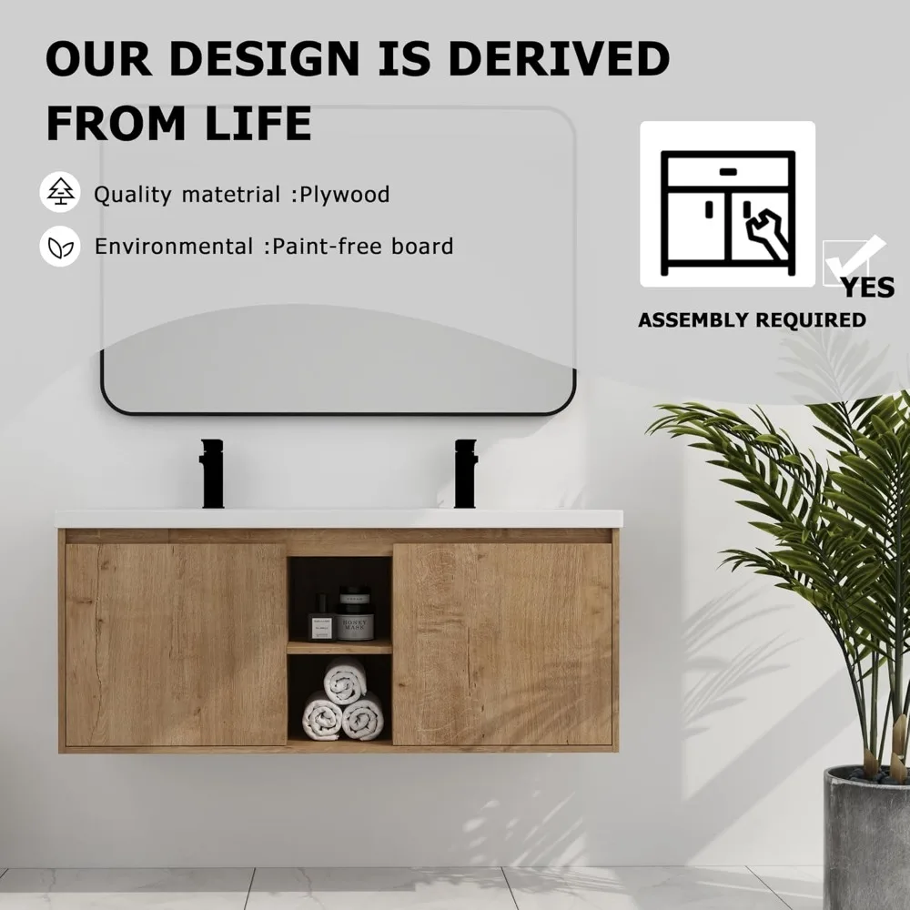 48-Inch Double Sink Vanity Modern Wall Mounted Bathroom Vanity with Double Resin Sink 48" Large Floating Bathroom Vanities Set 4