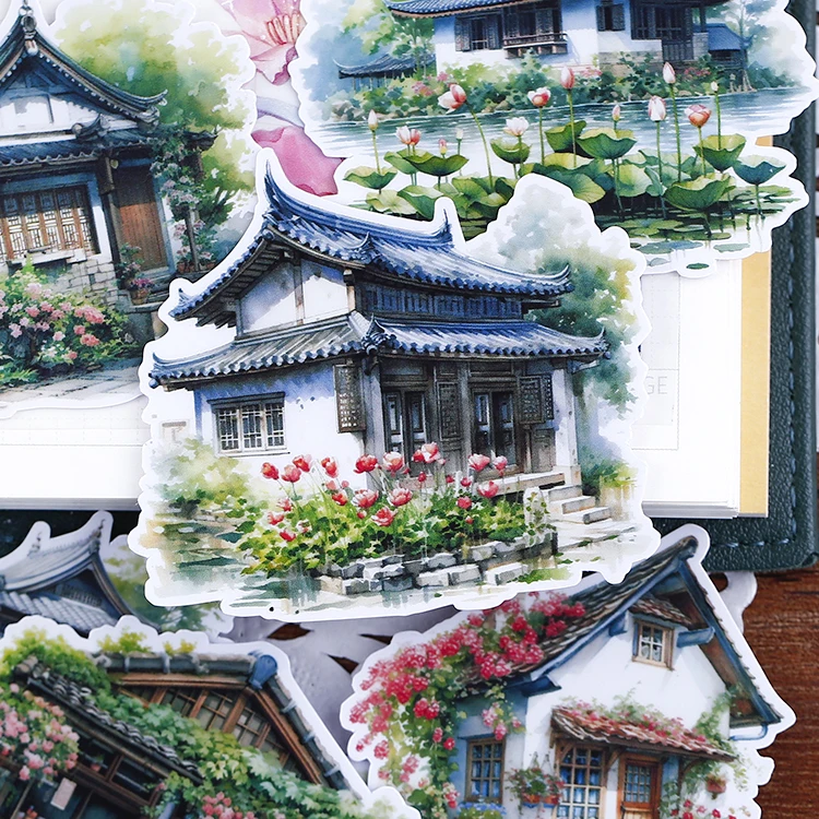 15pcs Cute Journal Notebook Stickers - Flower Meets Southern China, Retro and Cute Designs Waterproof Stationery Supplies