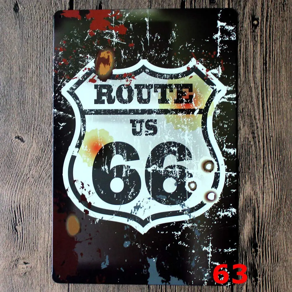 

Vintage Design Shabby Route 66 Tin Metal Signs Wall Art | Thick Tinplate Print Poster Wall Decoration for Garage