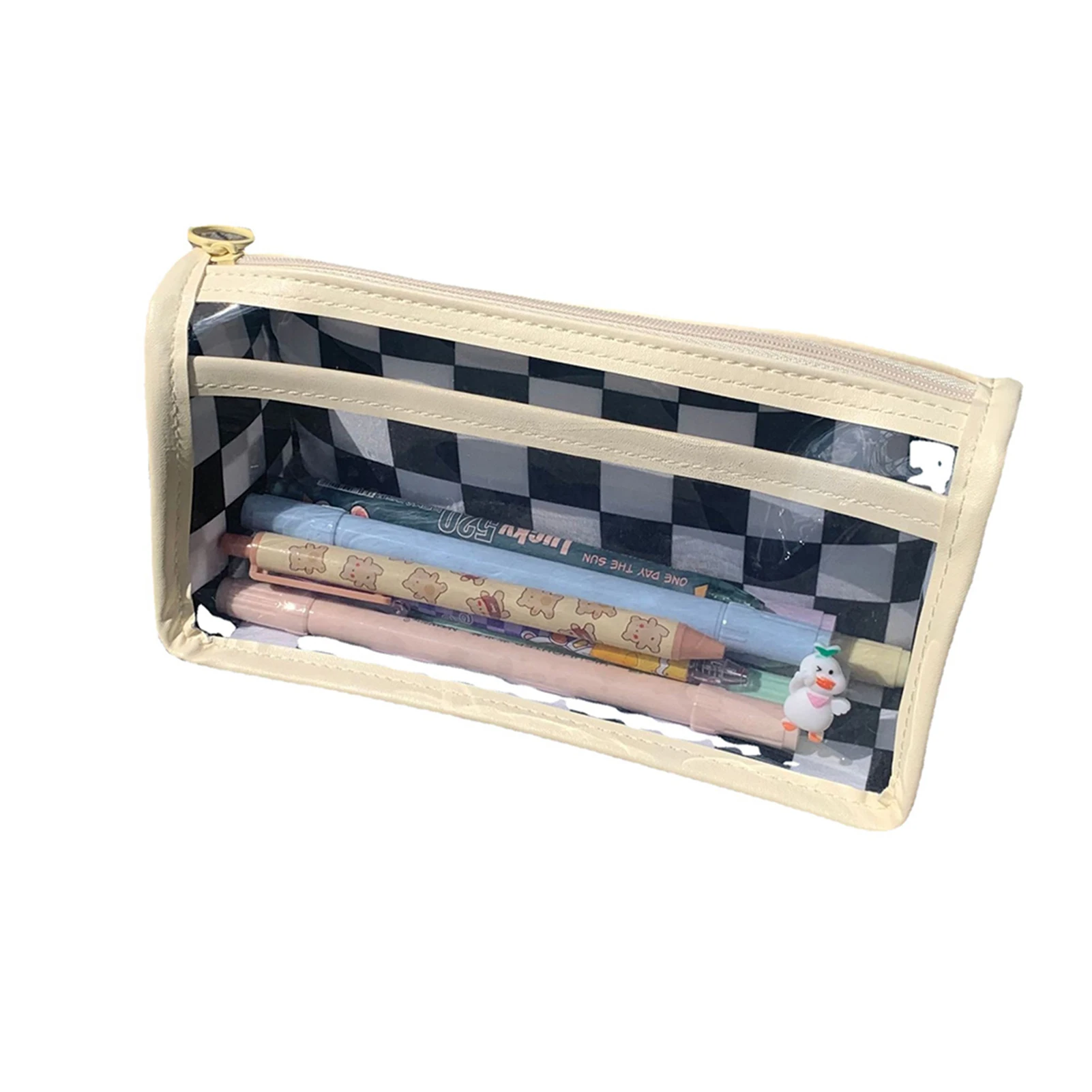 

Checkerboard Clear Pencil Cases Stylish Zippered Pouch Clear Pencil Cases Stationery Storage