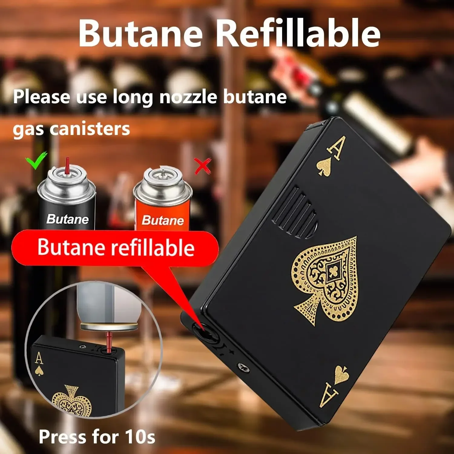 Butane Gas Lighter Creative Playing Cards Ace of Spades Lighter Butane Windproof Straight Metal Lighter Metal Fun Gift Men Smoking Accessories