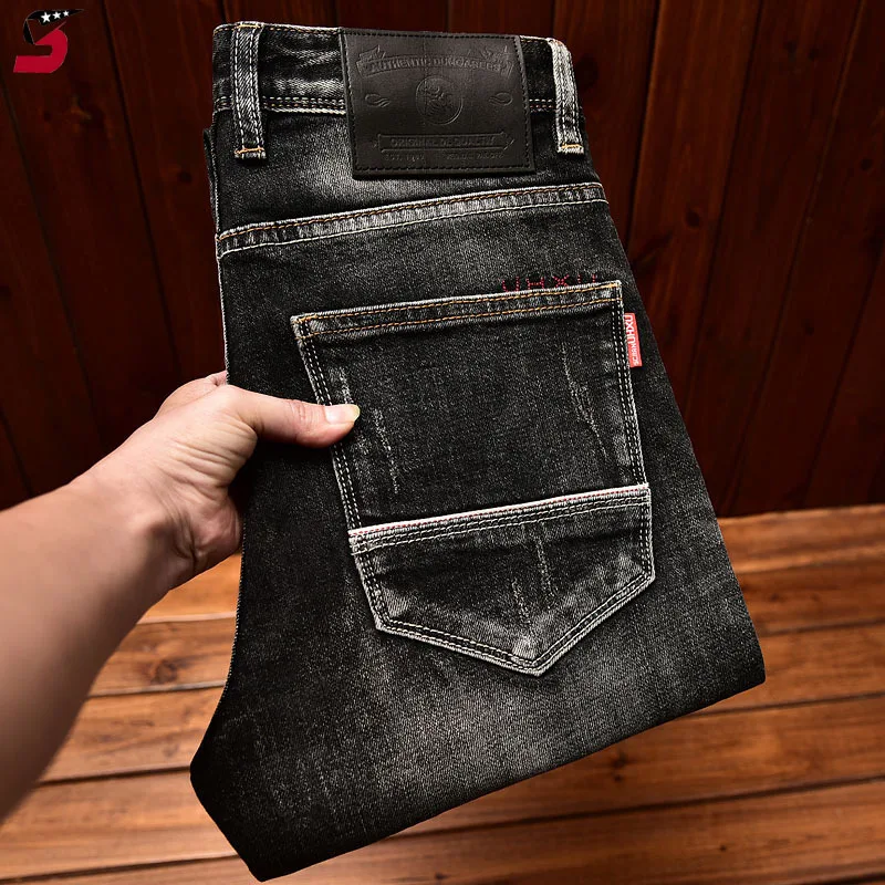 Men's Autumn and Winter Stretch Slim Straight Jeans Fashion Casual Denim Trousers
