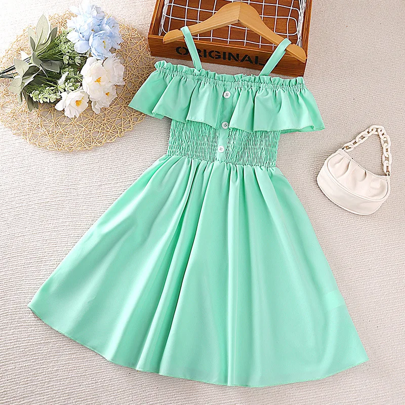 

Children's 2023 New Summer European and American Children's Fashionable One Shoulder Strap Short Sleeve Princess Dress