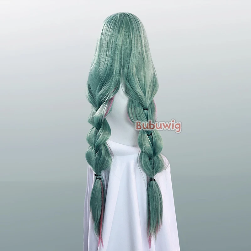 Bubuwig Synthetic Hair Phrolova Cosplay Wigs Game Wuthering Waves Phrolova 80cm Green Mixed Pink Braided Cos Wig Heat Resistant