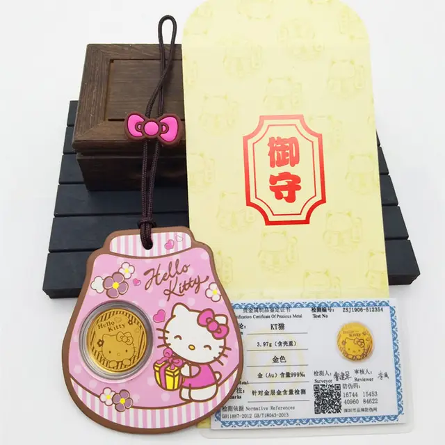 TAKARA TOMY Hello Kitty Pendant Car Listing Pure Gold Lucky Cat Mobile Phone Stickers Car Ornaments Lucky Gift 4