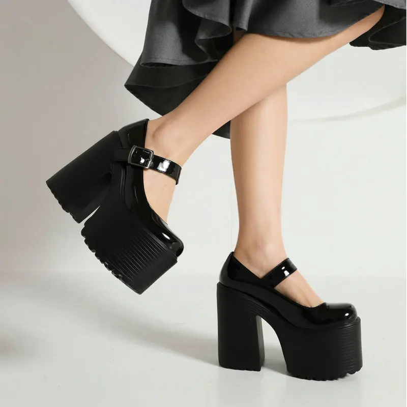 

Retro Punk Style Super High Heel One-Word Buckle Strap Women's Single Shoes Platform Heightening Jk & Lolita Sexy High Heels