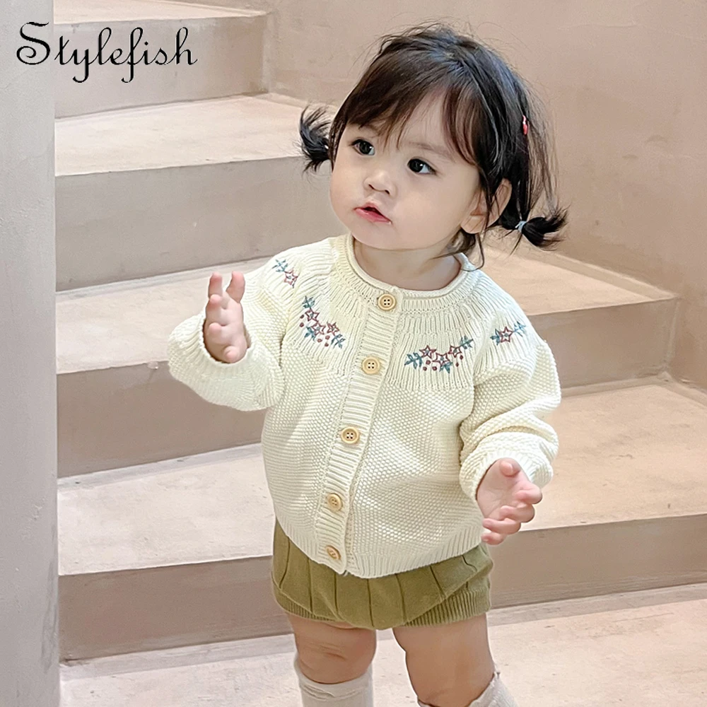 

spring and autumn infant knitted cardigan cotton baby embroidered long sleeve sweater baby coats