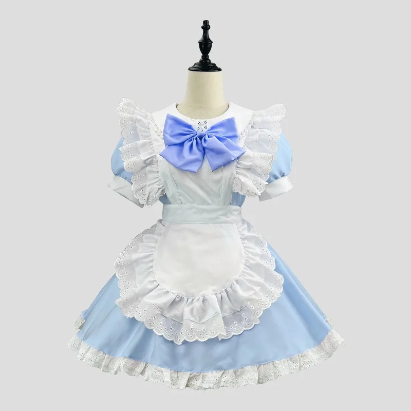 Mädchen Damen Cute Cosplay Lolita Maid Kleid mit Headband S-5XL, Schwarz/Pink/Blau/Lila/Gelb/Grün 37
