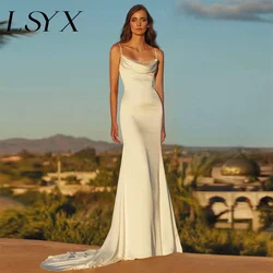LSYX Square-Neck Sleeveless Beaded Lace Mermaid Wedding Dress Open Back Court Train Floor Length Bridal Gown Custom Made