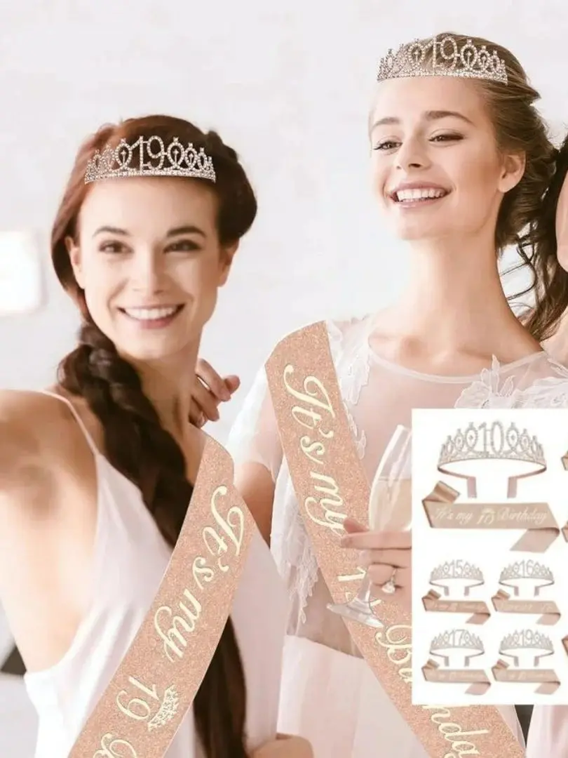 Geburtstags-Tiara-Kronenschärpe für Damen und Mädchen, 11., 12., 13., 14., 15., 16., 17., 18., 19. und 20. Geburtstag, Party-Dekoration, Gastgeschenke – Detail 7