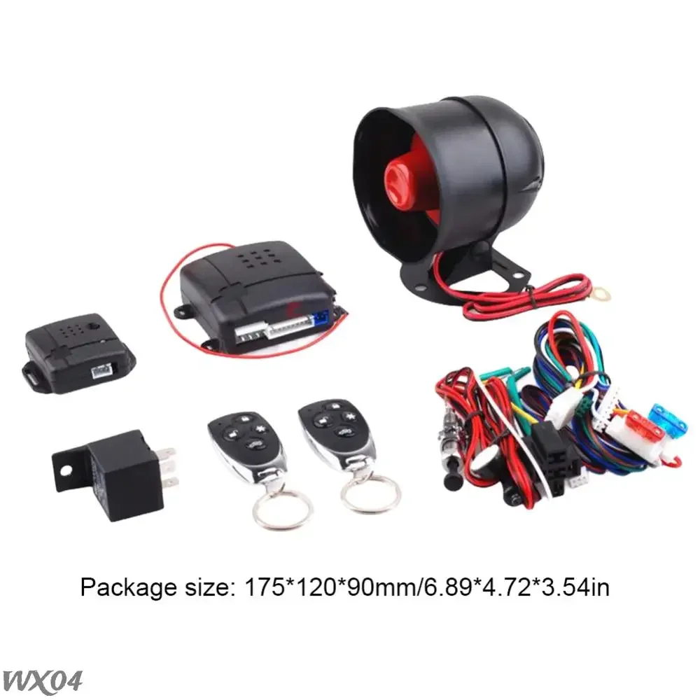 Car auto burglar alarm protection 2 remote remote control door lock with siren and wiring harness anti-theft system programmable