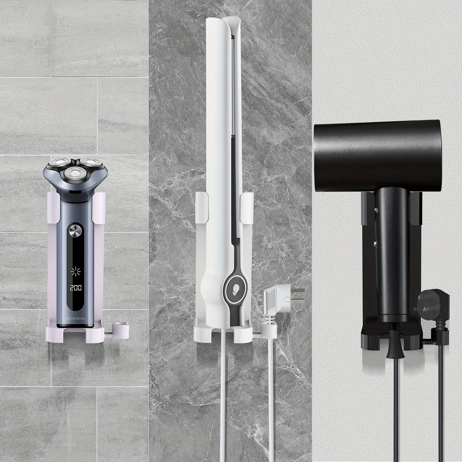 Piastra per bigodini Supporto per arricciacapelli Staffa per arricciare Organizzatore per asciugacapelli a parete per accessori per la casa da bagno Alta qualità - immagine 4