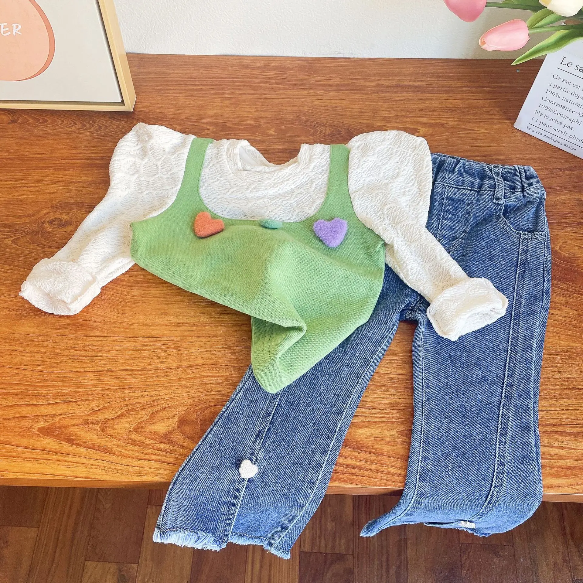 

Girls Clothing Sets Spring Autumn Girls Korean Fashion Clothing Sleeve Long Shirt Tops +Jeans Pants 2pcs Suits Baby Girl Clothes