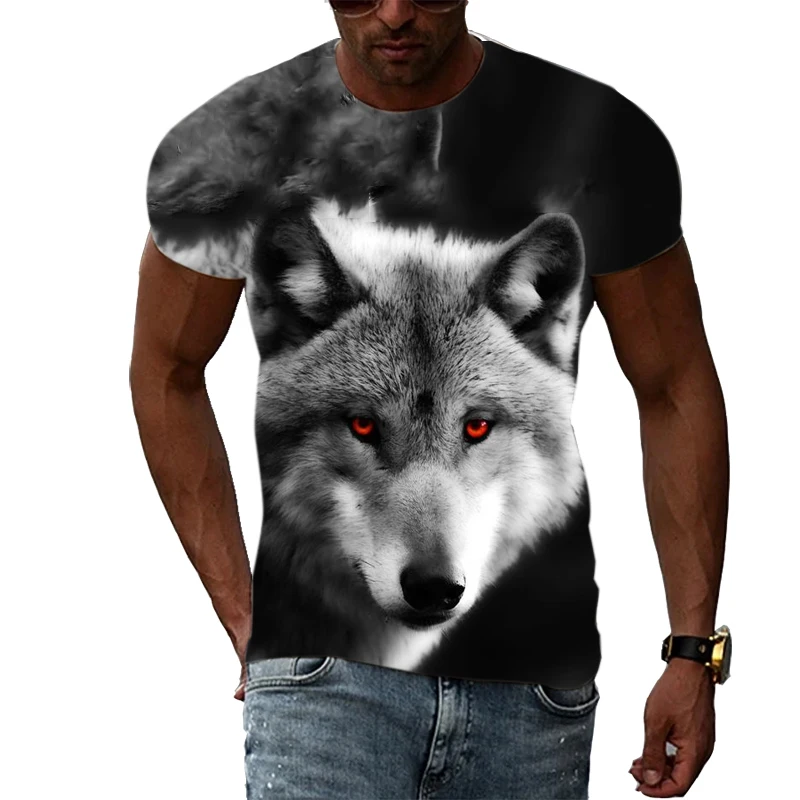 

Summer New 3D Animal Wolf Men T-shirt Fashion Casual Trend Personality Print short sleeve t-shirts Hip Hop harajuku streetwear