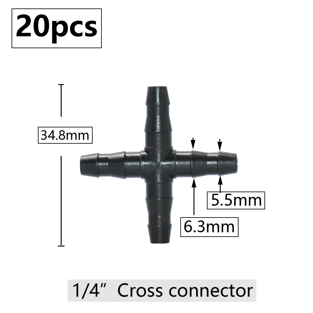 20pcs 3mm 4mm Garden Hose Barb Connector Drip Irrigation 1/4'' & 1/8'' Tube Hose Fitting Tees Cross Eng Plug Barb Accessories 3