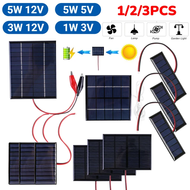 Mini cellule solaire en polysilicium, 5W 12V 1W 3V, avec câble, Mini Module de panneau solaire pour lampe, pompe de ventilateur, chargeur de batterie à monter soi-même 1