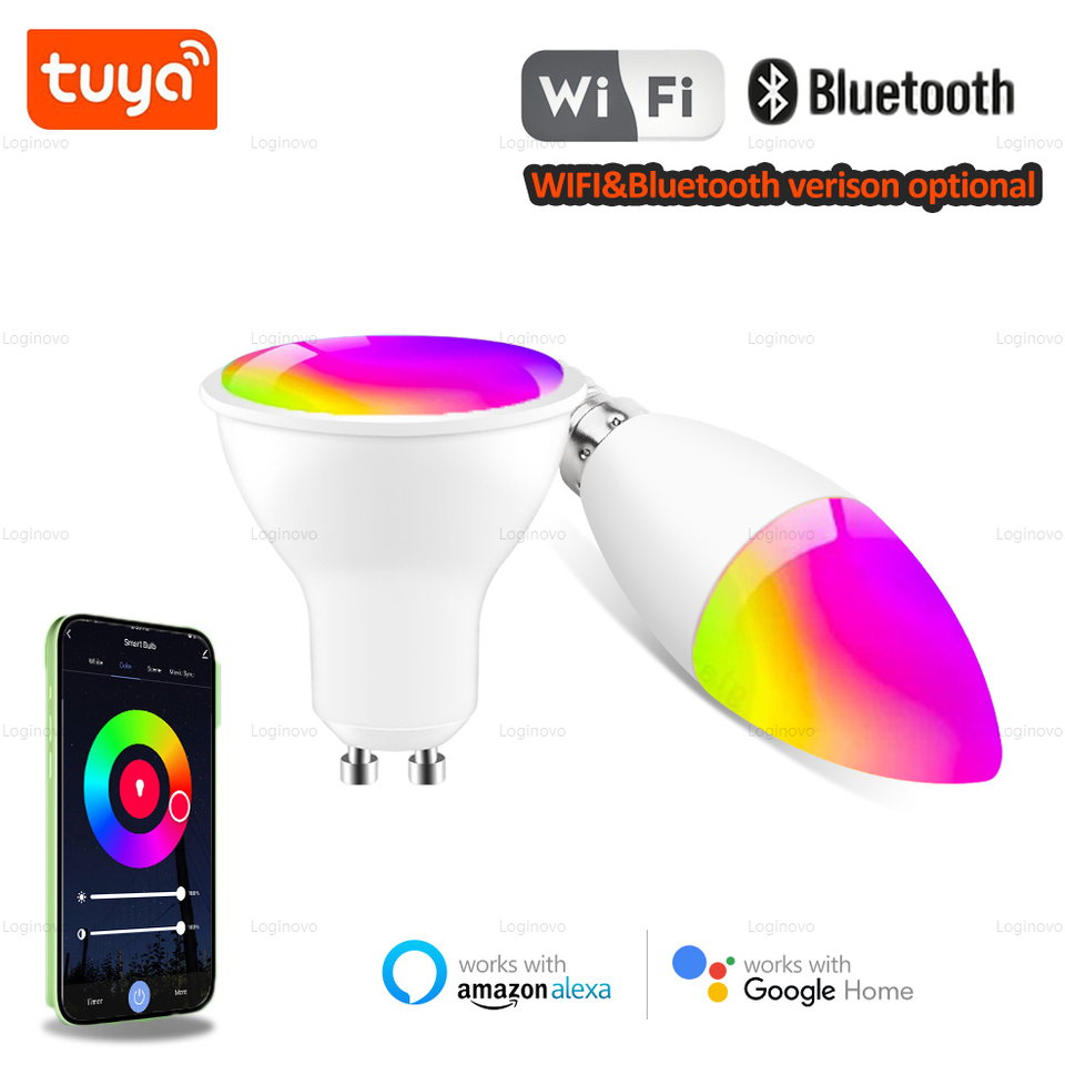 Tuya Smart WiFi LED Bulb GU10 E14 220V Bluetooth Candel Light Bulbs Lamp Smart Life Home Decor Spotlight For Alexa Google