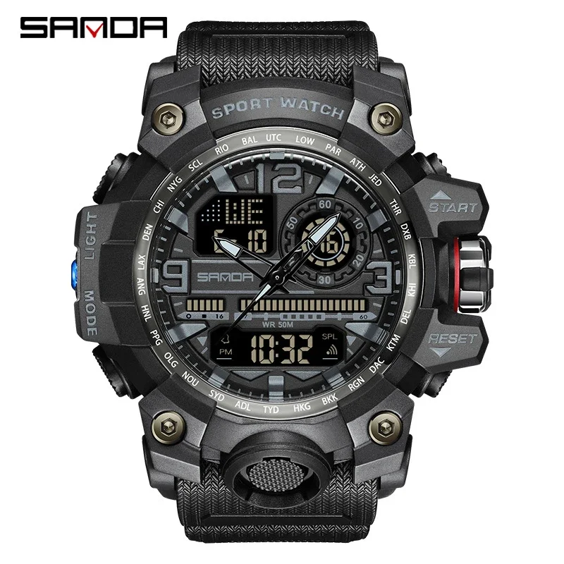 

SANDA Fashion Sport Watch Waterproof Digital Wristwatches for Men Military Electronic Watches Chronograph Clock Shock Resistant