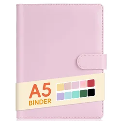 Elegant A5 Binder: Premium PU Leather 6-Ring Refillable Notebook Cover with Magnetic Closure (A5-Pink)