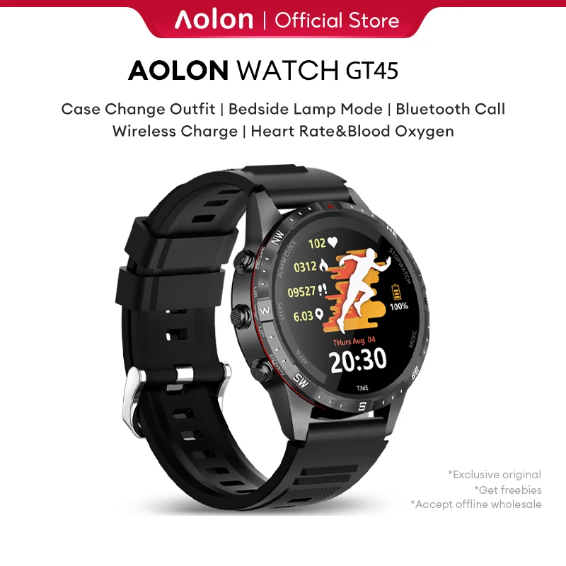 

Aolon GT45 Smart Watch Compass HD Bluetooth Call Heart Rate 1.6inch Full Screen Blood Oxygen Smartwatch Waterproof Double Strap