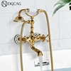 Luxury Golden Bathtub Faucet Hot Cold Water Mixer Tap With Sprayer Hand Shower Bathroom Wall Mounted Rotate Spout Crane 1