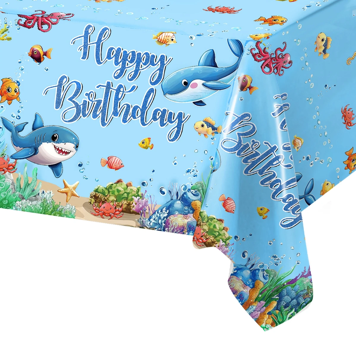 Blue Ocean Animal Birthday Party Tablecloth - Under the Sea Theme Party Decoration