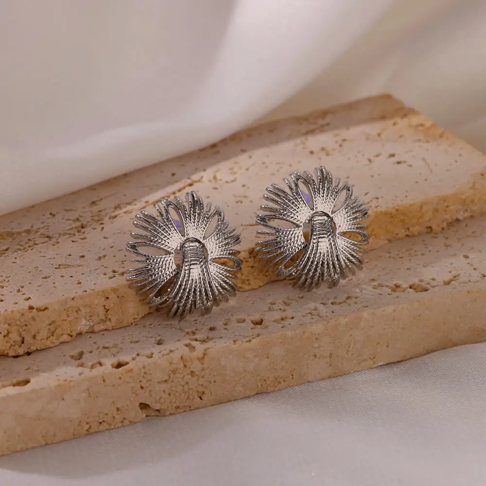 Fringed Flowers Stud Earrings for Women Stainless Steel Creative Minimalist