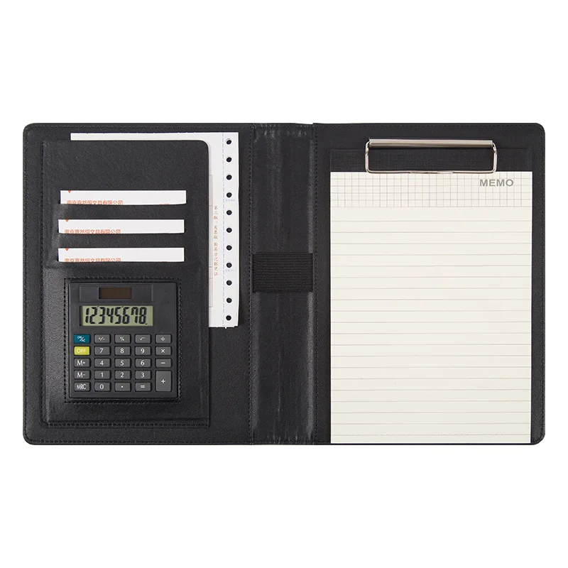 PU 가죽 Padfolio A5 문서 포트폴리오 폴더, 다기능 비즈니스 회의 폴더, 계산기 포함