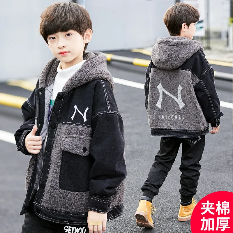 

Boys Coat Lamb Wool Outerwear Mid-Length Winter Warm Thicken Velvet Cotton Jacket For Kids Teenage Children's Clothing 10 12 14Y