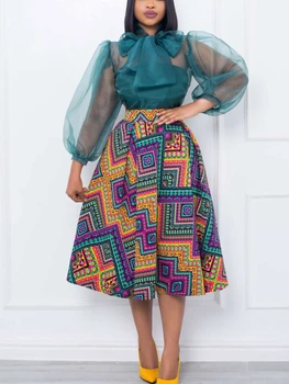 Alternative view of Preye Transparent Long Sleeve Top and A Line Printed Skirt