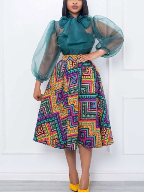 Preye Transparent Long Sleeve Top and A Line Printed Skirt - Image 2