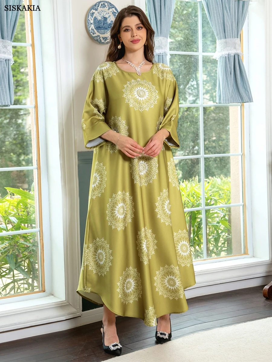 

Dubai Abaya Luxury For Muslim Women Vintage Diamonds Dress Casual Loose Long Sleeve Female Party Maxi Dresses Asymmetric Hem