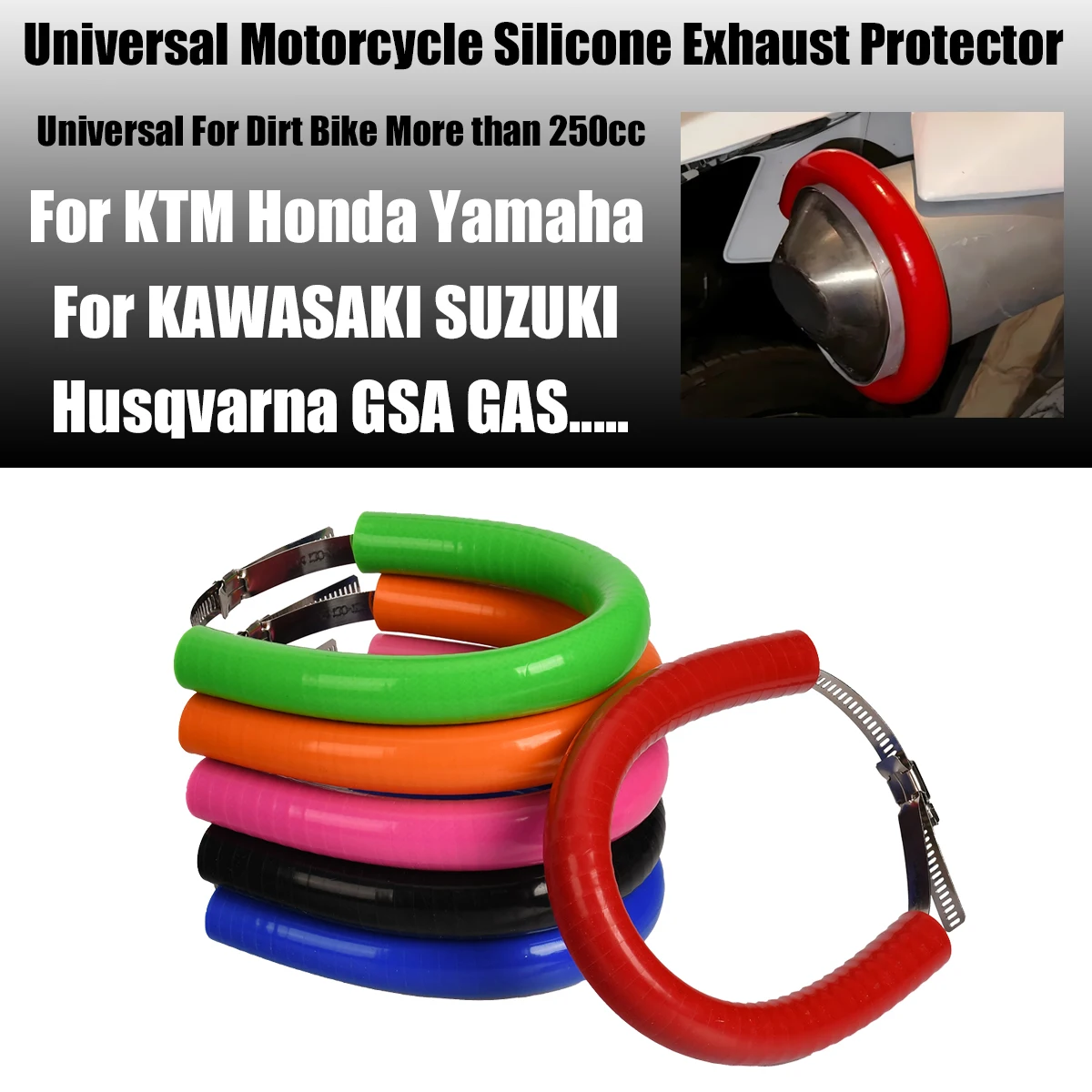 Protecteur d'échappement universel en Silicone pour moto, 100mm-160mm, rond, anneau de fixation de tuyau d'échappement, Anti-chute