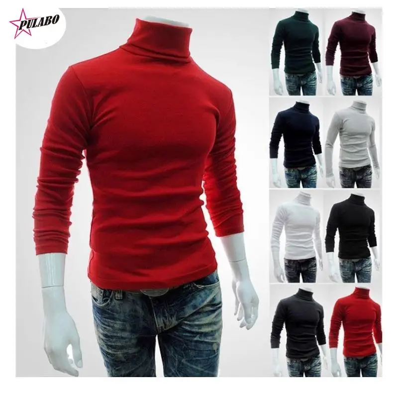 

PULABO y2k Autumn Winter Men's Sweater Mens Turtleneck Solid Color Pullovers Men Clothing Slim Fit Male Knitted Sweaters INS