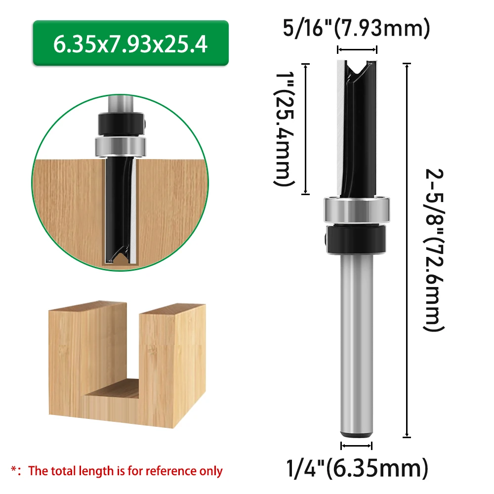 1pc 6mm 1/4 "Schaft Lager Gerade Router Bit Holzbearbeitung Werkzeuge C06013A0819BK – Detail 12