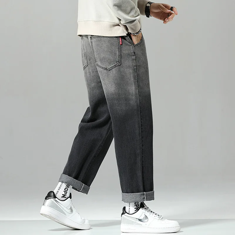 Men's Jeans Wide Leg Denim Cargo Loose Straight Baggy Hip Hop Streetwear Skateboard Neutral Fake Zippers Elastic Waist Trousers