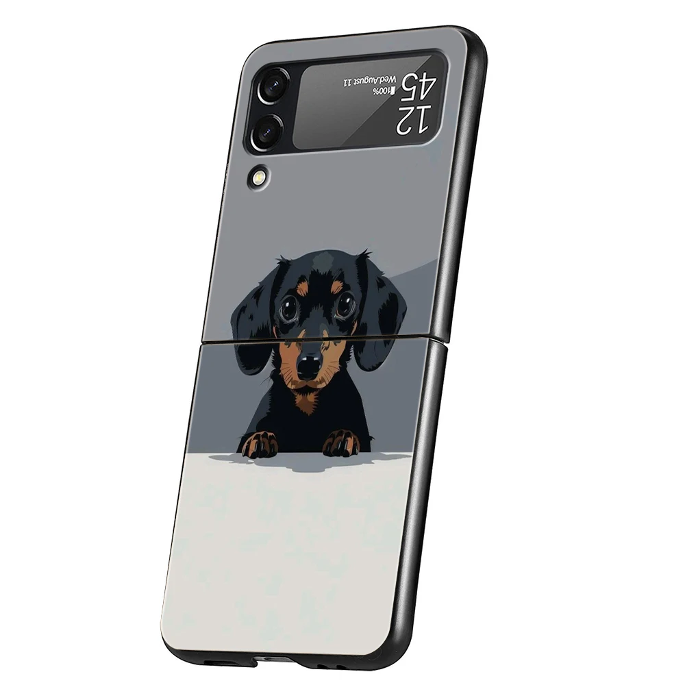 Harte PC-Handyhülle für Samsung Galaxy Z Flip 6/5/4, schwarze Abdeckung für Galaxy Z Flip 3, faltbare, stoßfeste Tasche, Dackel, Wursthund – Detail 8