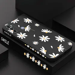 Elegant Daisy Silicone Phone Case - Delicate and Durable Floral Protection for MOTO G34 (Black)