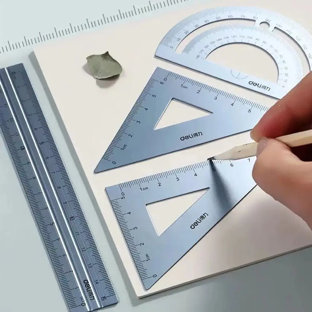 Portable Maths Students Drawing Geometry Straightedge Examination Stationery Aluminium Ruler Set School Supplies Metal Rulers