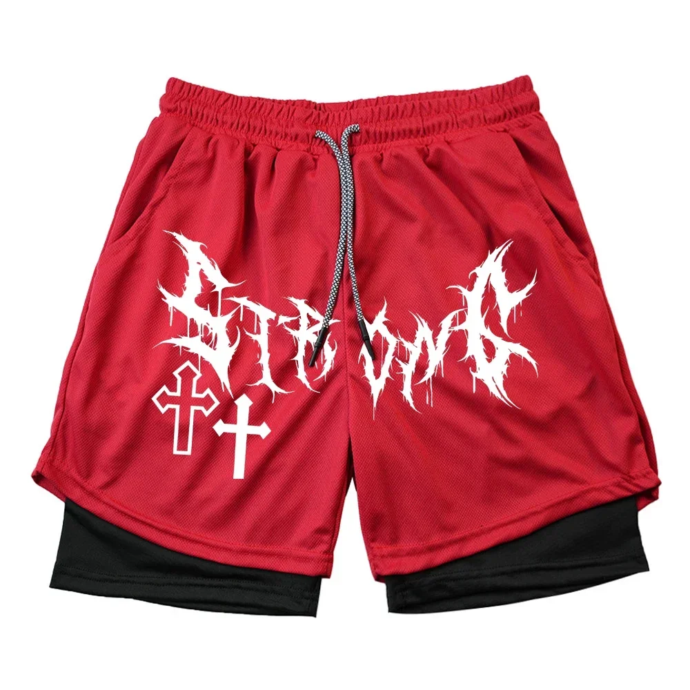Men's double layered two in one shorts Gothic street shorts Breathable fitness jogging casual summer 5