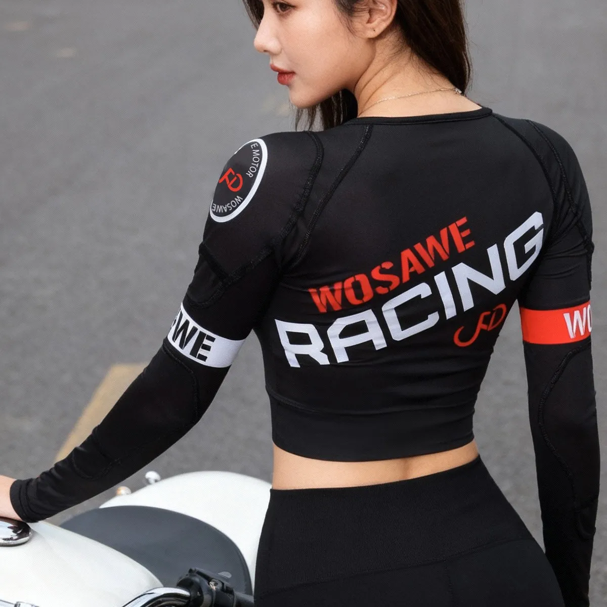 WOSAWE 여성 봄 가을 오토바이 라이딩 재킷 속이 비치는 디자인 섹시 캐주얼 숏 라이딩 코트 긴팔 스트리트웨어