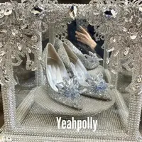 2025 Cinderella Crystal Wedding Shoes High Heels Autumn New Silver Full Diamond Bridal Shoes Rhinestone French Single Shoes - Image 3