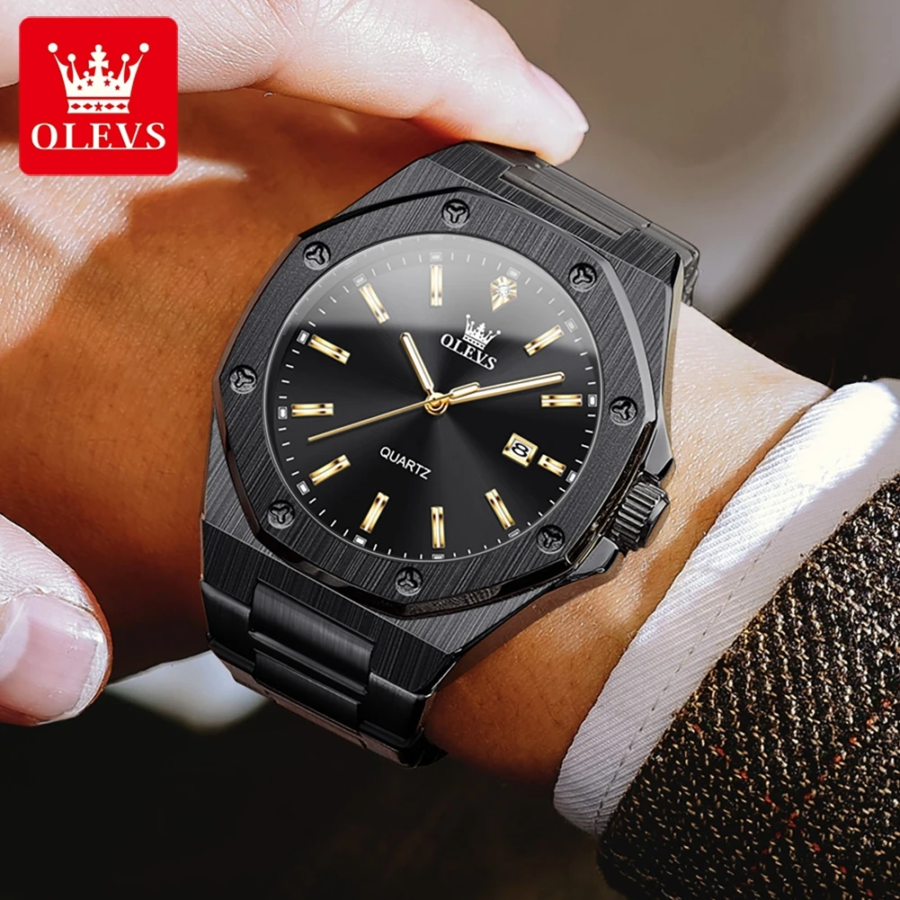 OLEVS 3613 Watch For Men Top Brand Original Waterproof Quartz Man Watch Luminous Calendar Fashion Male Wristwatch Steel Strap