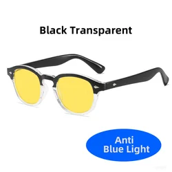 Retro Blue Light Blocking Square Glasses with Yellow Night Vision Lens - UV400 Bluelight Filter Eyewear (Black Transparent)