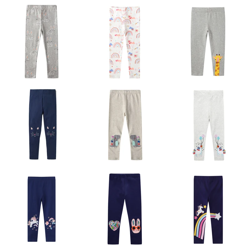 

Jumping Meters Girls Soft Breathable Elastic Cotton Leggings Embroidery Unicorn Rainbow Giraffe Skinny Children Trousers 2-7year