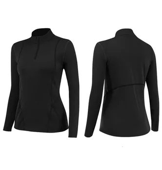 Women's Winter Plush Fitness Running Yoga Suit Long Sleeve Elastic Tight Stand Sports Sweatshirt Top Front Zip Athletic Pullover 2