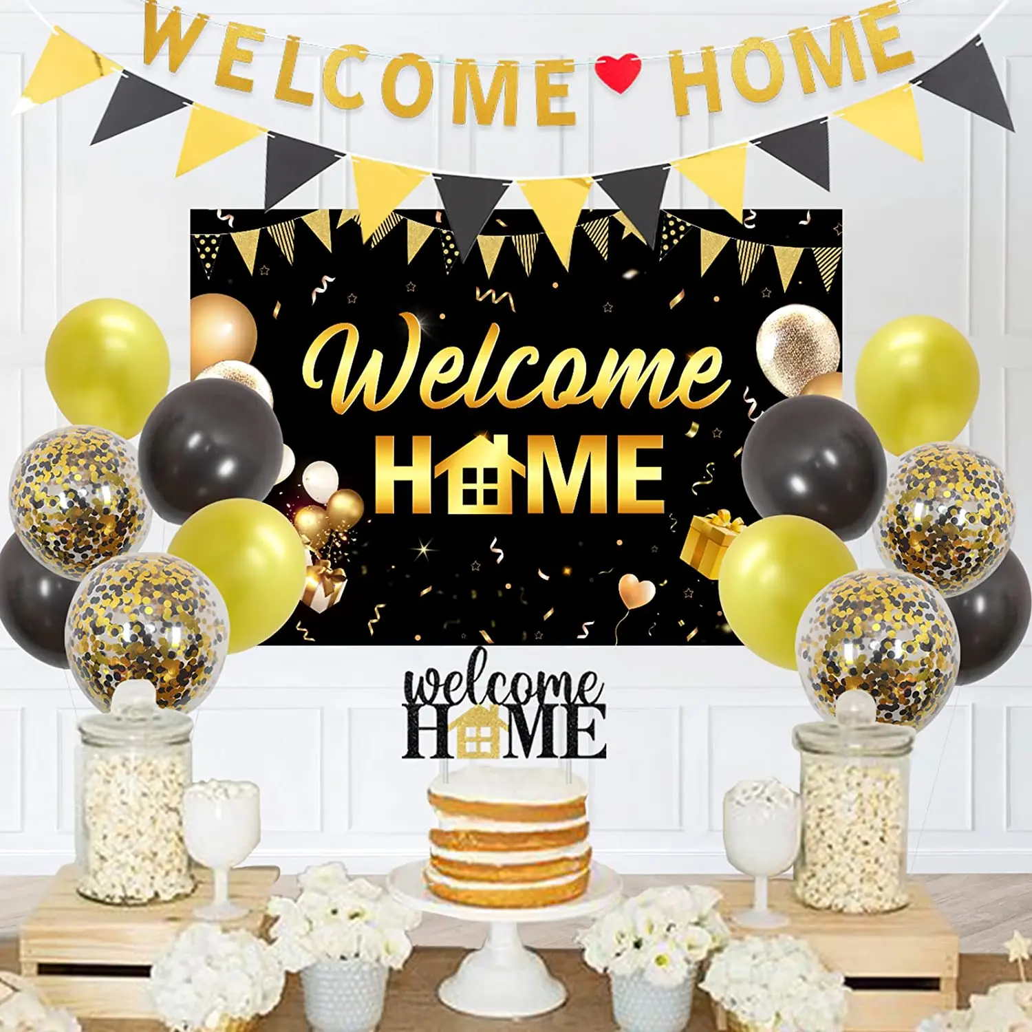 Welcome Home Banner Black Glitter Welcome Home Decorations for Welcome Home  Party Decorations, Welcome Home Sign