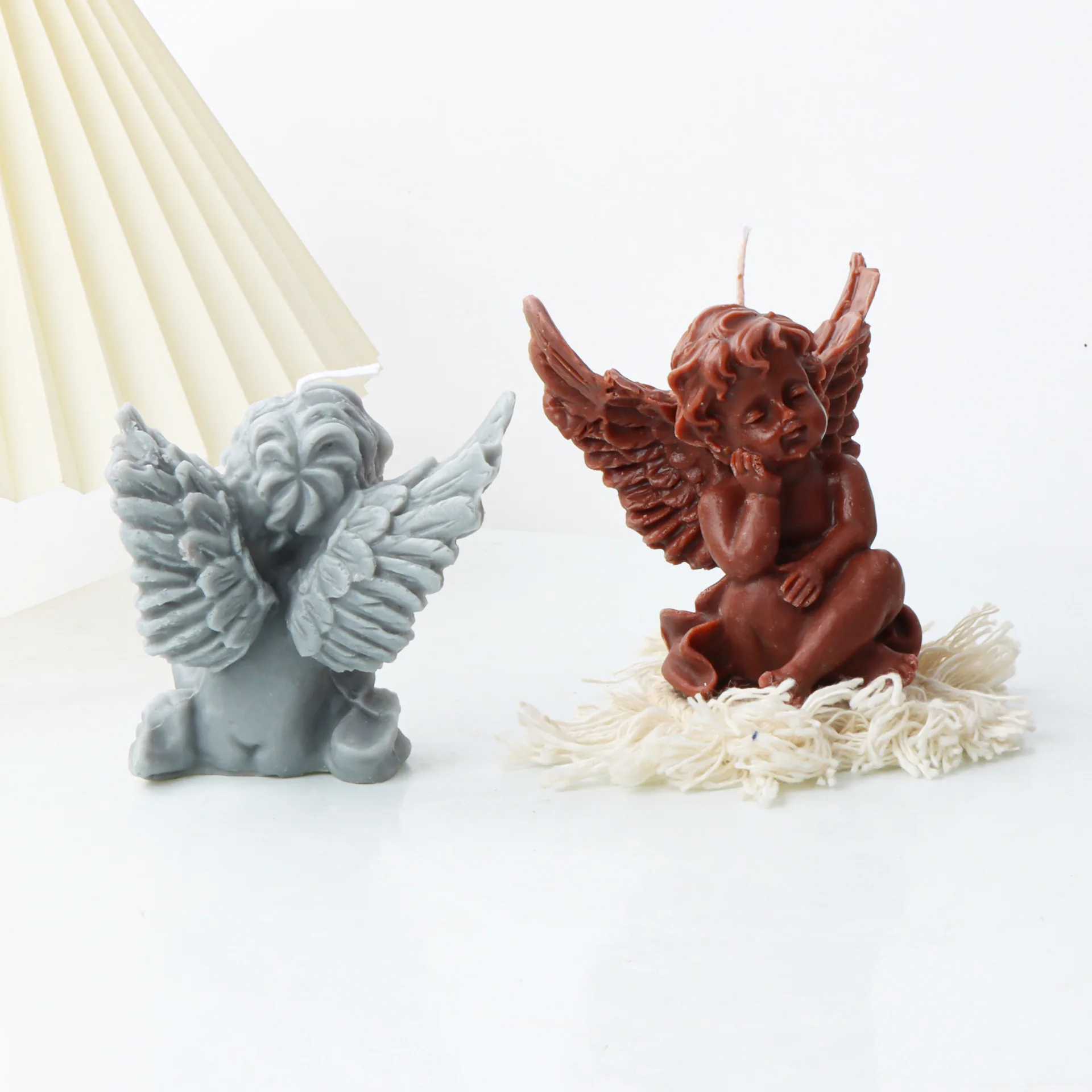 

2 New Pensive Angel Silicone Mold Gypsum form DIY Handmade Plaster Candle Ornaments Handicrafts Mold Hand Gift Making