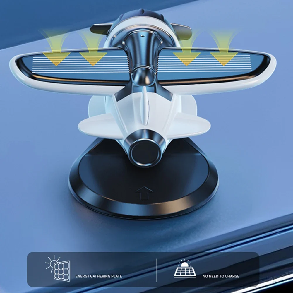 Solar Powered Fighter Airplane Rotating Propeller Auto Decoration